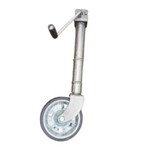 Heavy-duty trailer jack with side wind crank for lifting utility and RV trailers