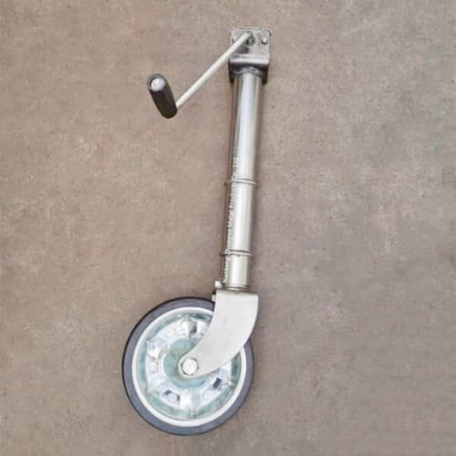 Heavy-duty trailer jack with side wind crank for lifting utility and RV trailers