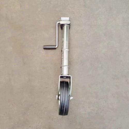 Heavy-duty trailer jack with side wind crank for lifting utility and RV trailers