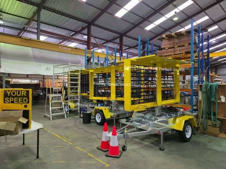 Heavy-duty steel trailer chassis frame for traffic management and industrial applications