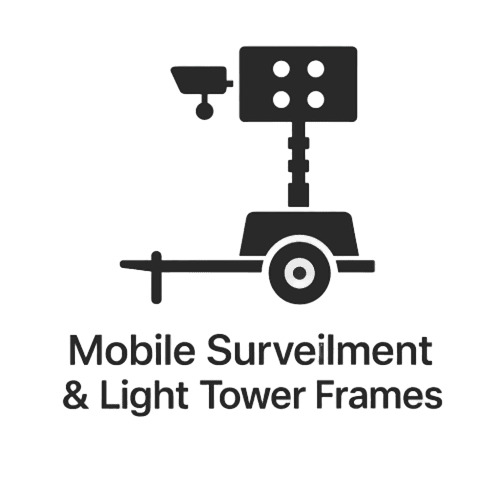 Mobile surveillance and light tower trailer frames for security and utility applications