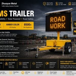 Amber P10 VMS trailer with 8500 nits brightness for traffic control and roadwork projects
